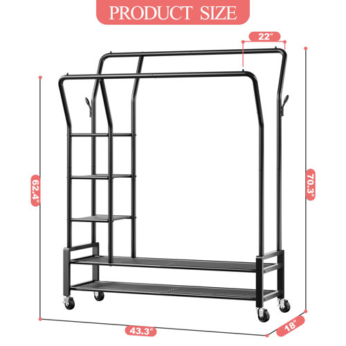 Rebrilliant Mayeul Clothes Racks, Metal Rolling Garment Rack, Clothes